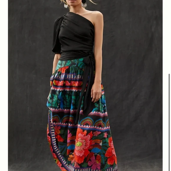 Farm Rio by Anthropologie Printed Maxi Skirt Multicolor Parrot Size Small - Picture 6 of 7